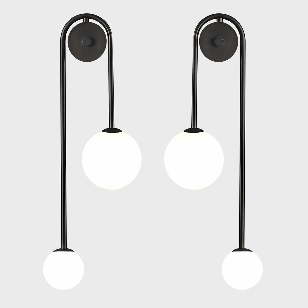 Modern Glass Globe Wall Light 2-Light Double Brushed Brass Wall Sconce Lighting Mid Century Beside Wall Lamp Gold Light Fixtures for Loft Living Room Bedroom (2 Pack) (Black)