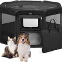 DONORO Dog Playpen Portable Pet Play Pens for Small Dog/Cat/Rabbit/Chicks, Cat Playpen Indoor/Outdoor with Carring Case, Removable Zipper Top and Bottom (Black, Large (46"x46"x23"), 8)
