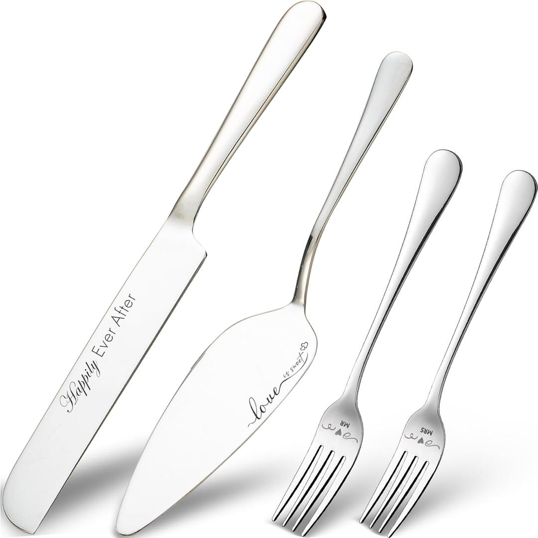Cake Cutting Set for Wedding, Wedding Cake Knife and Server set Silver Cake Cutter Set and Pie Server Spatula for Anniversary Birthday Christmas Gifts