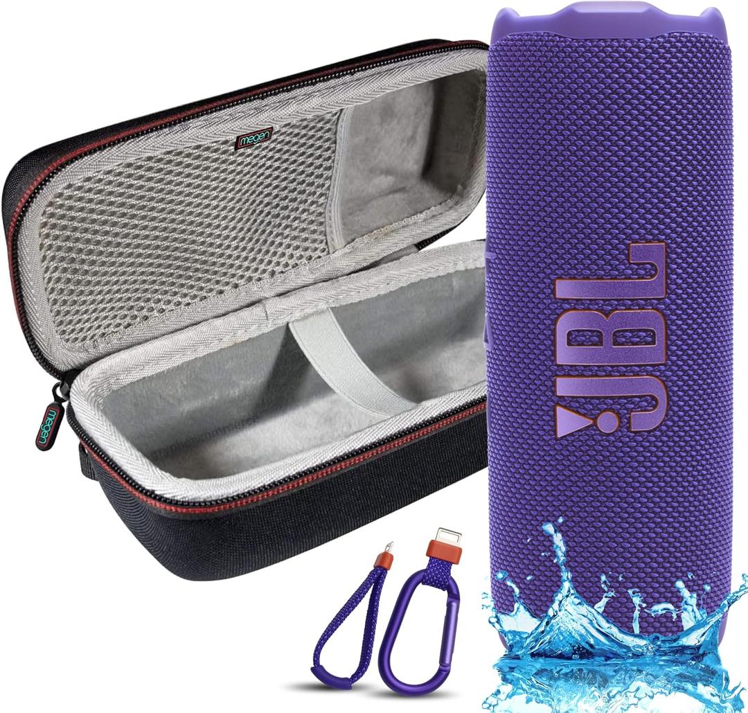 JBL Flip 7 Portable Bluetooth Speaker, IP68 Waterproof, Dustproof, Drop-Proof, PushLock System, AI Sound Boost, 16H Battery, Megen Hardshel Protection Case (Purple)