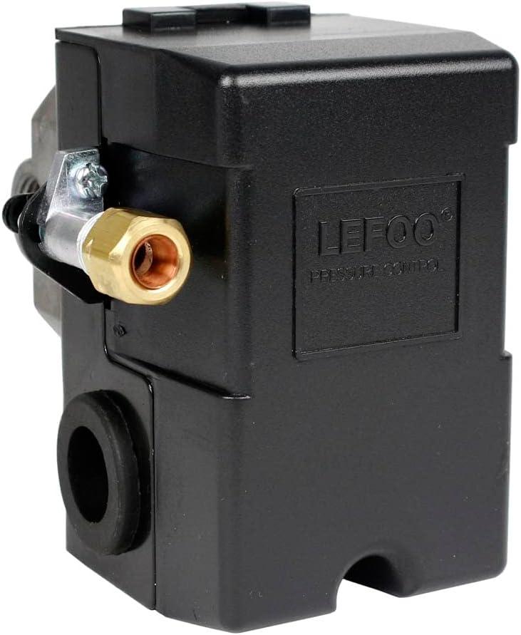 Lefoo Quality Air Compressor Pressure Switch Control 95-125 PSI 4 Port w/Unloader LF10-4H-1-NPT1/4-95-125 Lefoo Quality Air Compressor Pressure Switch Control 95-125 PSI 4 Port w/Unloader LF10-4H-1-NPT1/4-95-125