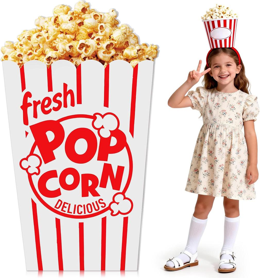 Carnival Circus Party Decoration, 47" Giant Popcorn Box Cardboard Cutout Stand up, Large Striped Red & White Popcorn Box Photo Props for Movie Night, Carnivals, Circus, Theme Party, Theater