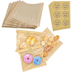 2 x 40 Pack Bakery Bags with Window, 7.3x7.9 Inch Kraft Paper Food Bags for Cookies, Donut, Egg Sandwich, Waffle Cake Packaging