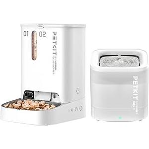 PETKIT YumShare Dual Hopper Automatic Pet Feeder for Cats and Dogs, 1080P Camera Smart Cat Dog Feeder with Night Vison and 2-Way Audio, 1.85L Wireless Pump Cat Water Fountain