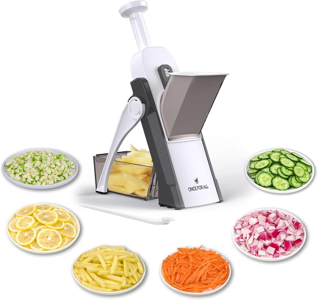 ONCE FOR ALL Upgrade Safe Mandoline Slicer Plus, Adjustable Vegetable Food Chopper Potato Fries French Fry Cutter, Detachable Blade, Kitchen Chopping Artifact, New Kitchen Gift (Dark Gray)