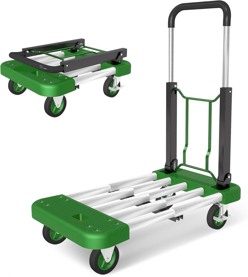 WarmyouHaul Pro Folding Hand Truck, 441LBS Capacity, Adjustable Platform (24-30") & Handle (28-35") 4" Rubber Wheels with 360° Swivel & Parking Brake, for Moving, Commercial, Apartment , Warehouse Use
