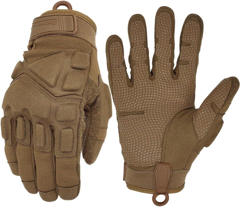 Seibertron S.O.L.A.G Series Tactical Gloves Full/Half Index Finger/Fingerless Touchscreen Impact Anti-Slip for Motorcycle Cycling Hiking Adults & Youthm Coyote Medium