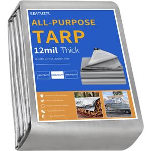 Sliver Tarps Heavy Duty Waterproof, 12 Mil Large Tarps with Grommets and Reinforced Edges, UV Resistant, Tear&Fade Resistant, Waterproof Covers for Outdoors Tent Roof, 10 * 30 FT