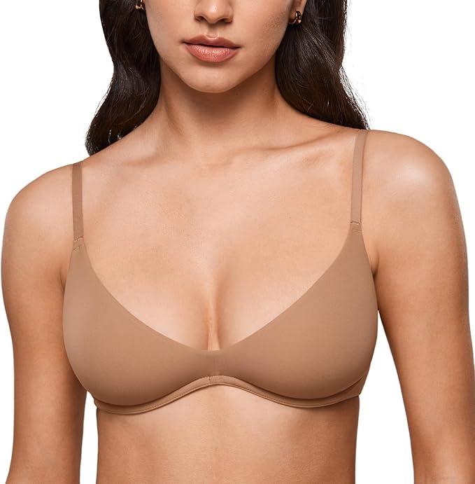 INLYRIC Women's Inbarely Plus Plunge Bra - Unlined Underwire Sexy Demi Balconette Bras Warm Beige 34A