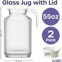 Glass Pitcher with Lid 2 Pack 55 oz Glass Water Pitcher, Iced Tea Pitcher with Handle, Ribbed Juice Container for Fridge, Glass Beverage Container for Lemonade, Milk, Drinks