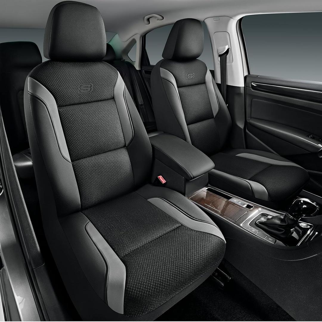 Skechers Memory Foam Car Seat Covers, Air Cool Mesh Thick Seat Covers, Gray Two Front Car Seat Protector, Airbag Compatible, Automotive Comfort & Protection for Most Cars, Van,Trucks, SUV,Grey (Black and Grey)