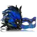 MYSEUNI 2025 New Blue and Black Masquerade Mask for Women with Feathers - Womens Mascarade Venetian Mask for Masquerade Party, Mardi Gras, Halloween Cosplay Prom, Christmas