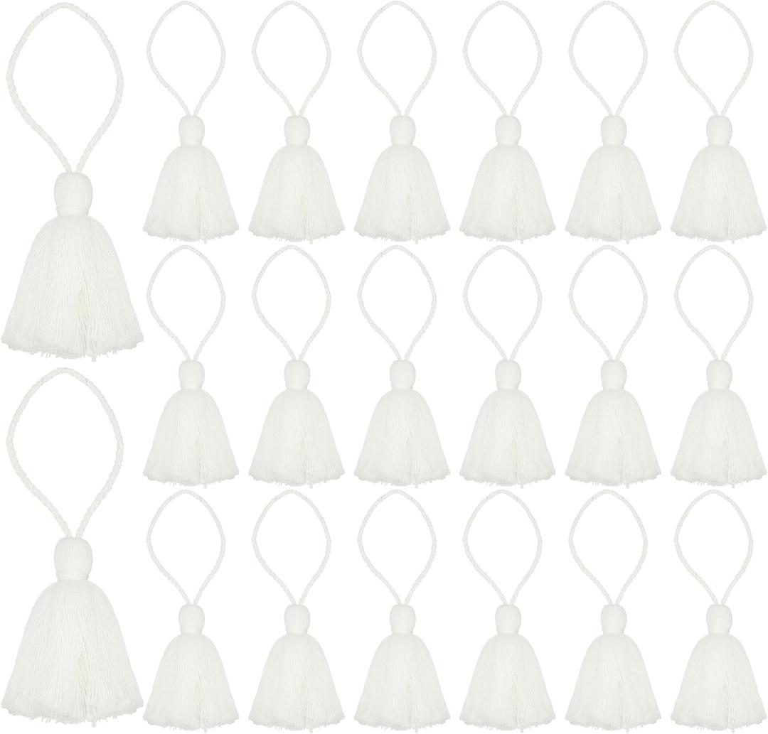 UXCELL 20pc Chunky Bookmark Tassels 4.3 Inch Hanging Loop Mini Tassels for DIY Craft, Graduation Handmade, Cream