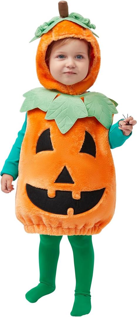 Spooktacular Creations Halloween Baby Pumpkin Costume with Green leaves for Toddler Kids Halloween Dress Up Pumpkin Party (18-24 MOS))