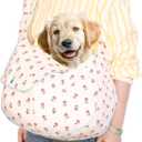 Floral Pet Carrier Sling, Breathable Cotton Dog Purse Carrier, Hand-Free Travel Puppy Purse for Small Dog 10-20 lbs, Cat Sling Chest, Per Mom Dad Gifts(White, Large)