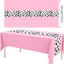 Remagr 8 Pcs 54 x 108 Inch Cow Print Tablecloth Party Decor Western Table Runner Cowboy Cowgirl Plastic Rustic Disco Table Cover Highland My First Rodeo Baby Shower Farm Holiday (Pink)