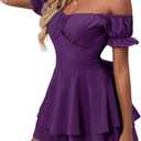 LYANER Women's Summer Off The Shoulder Wrap Tie Back Short Sleeve Ruffle Romper Dress Short Jumpsuit