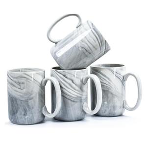 Coffee Mugs Set of 4,16 OZ Large Tea Cups, Grey Marble Ceramic with Big Handle,Bulk Marble Diner Mugs Set for Latte, Beer,Cappuccino,Microwave Dishwasher Safe Cup for Men Women Gift
