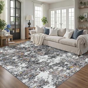 Area Rug 9x12 Living Room: Large Washable Rug with Anti-Slip Backing Non-Shedding Stain-Resistant Soft Abstract Carpet for Bedroom Dining Room Nursery Home Office (Gray/Multi)