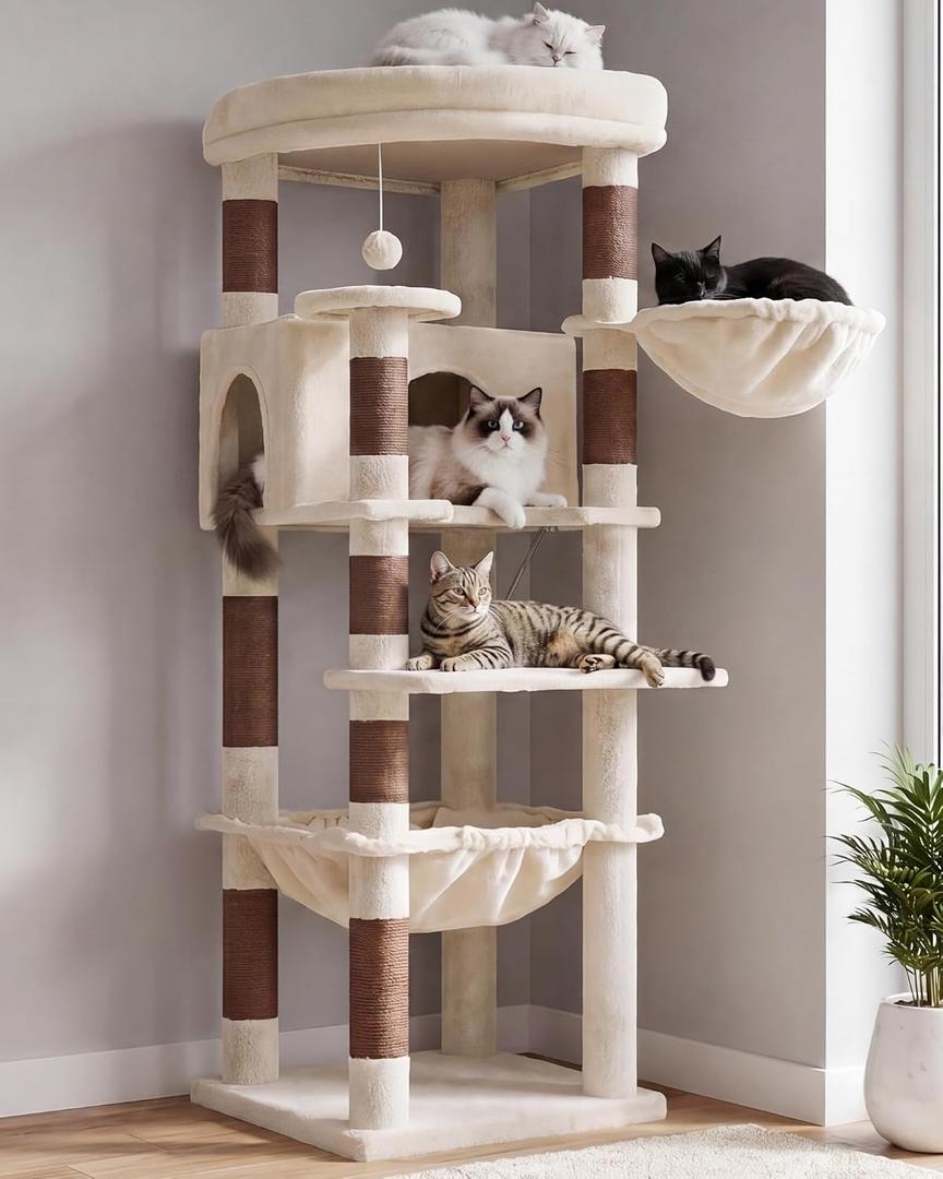 Heybly 53.1" Corner Cat Tree for Large Cats – Interactive Play HCT029MJ