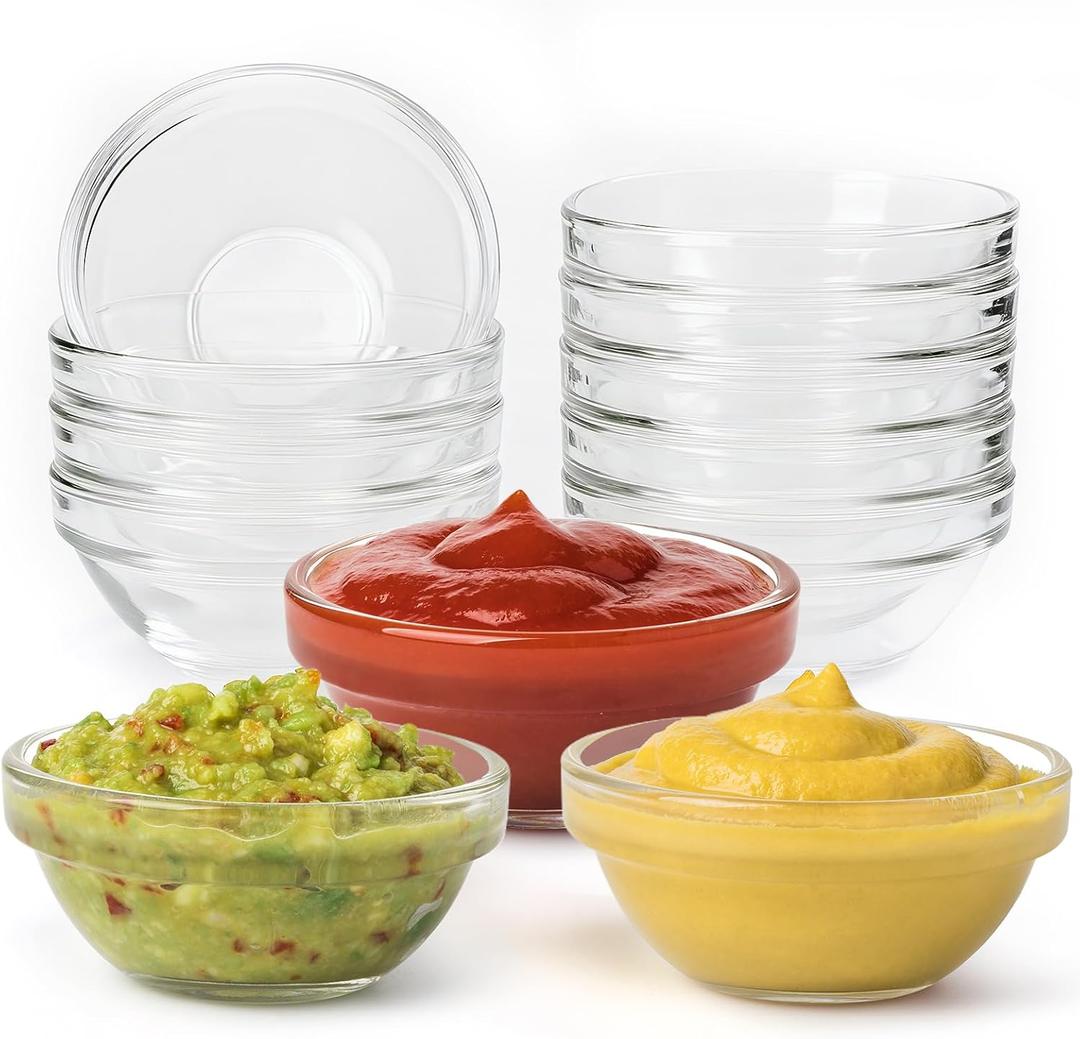 12 Pack Small Glass Bowls,Mini Glass Prep Bowls,1.5oz Small Ramekins,Stackable Condiment Containers,Clear Glass Ingredient Bowls,for Prep Dips,Ice Cream,Snacks,Candy Meal Prep Bowls,Dessert Bowls