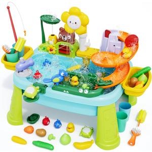 2026 New Kids Sand & Water Table Toys for Toddlers, Multifunctional Play Kitchen Sink with Fishing Game, Spray Function,Kitchen Toys, 360 Electric Faucet,Summer Indoor Outdoor Gifts for Boys Girls