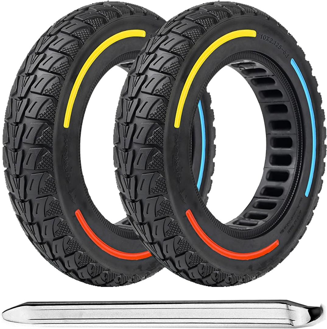10X2.125 Inch Solid Tires for Electric Scooter,50/75-6.1 Replacement Wheel, 10X2.125 Rubber Tyre for Gotrax G4& Turboant X7 Pro& Segway Ninebot F25/F30/F40/F65& Hiboy S2 Pro/ S2 MAX-3 color-(2PCS) (multicolour)