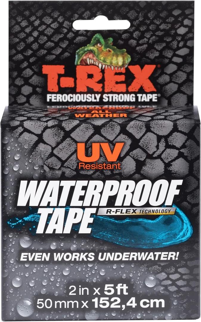 T-REX Heavy Duty Waterproof and Repair Tape for Wet or Rough / Dirty Surfaces Including Underwater, Leaks and More, 2" x 5', Black, 1-Roll (285988) (2 inch wide)