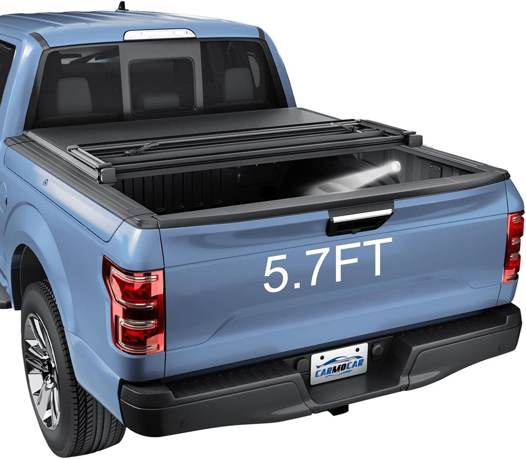 Soft Tri Fold Tonneau Cover Replacement for 2009-2025 Ram 1500 5.7ft Bed (67.4") Fleetside W/RamBox Truck Bed Cover with Led Light Only for Models with Factory Utility Track Sys.