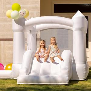 White Bounce House with Slide, Indoor Bouncy House for Kids 3-8 w/Ball Pit, Bounce Area 6.5'x6.5', Capacity 300 lb