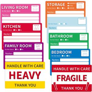 WSICSE 160 Pcs 6 x 4 inch Moving Labels for Boxes, Large 7 Color Coded Moving Stickers, Red & Yellow Warning Signs Labels Stickers for Home Organization Moving Supplies Storage Bins