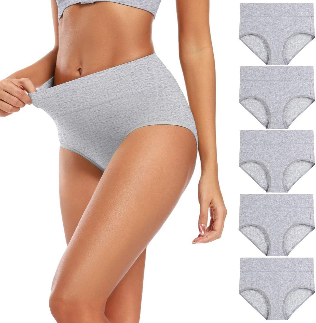 Molasus Women's Cotton Underwear High Waisted Full Coverage Ladies Panties, Medium, Grey-5pack