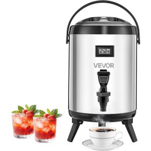 VEVOR Insulated Beverage Dispenser, 1.5 Gal/6L Stainless Steel Thermal Drink Server with Spigot & Temp Display, Suitable for Hot and Cold Drinks, for Tea Coffee Water in Cafes & Restaurants, Silver
