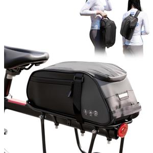 Bike Rack Bag, Reflective Waterproof Bike Bags for Bicycles Rear Rack, 8L Bike Trunk Bag with Multi-Pocket, Bike Backpack with Shoulder Strap for Outdoor Cycling, Commuting