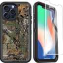 Compatible for iPhone 15 Pro Case With Screen Protector, Heavy Duty Camo for Men Boys [Military Grade Protection] Shockproof Protective 6.1Inch 2023, Camouflage (iPhone 15 Pro 6.1IN)