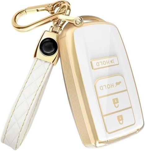 Lucrum Compatible with Acura Key Fob Cover & Leather Keychain, 4 Buttons Keyfob Case for MDX RDX RLX ILX TLX PLX (2014-2021)