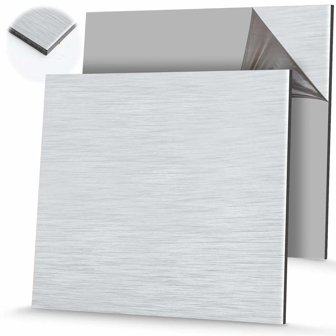 Blulu 2 Pcs Aluminum Composite Panel, 1/8" Thick Rectangle Aluminum Plastic Composite Sheet Plate for Industry Crafting Handcraft DIY Projects, Brushed Silver (24"x24")