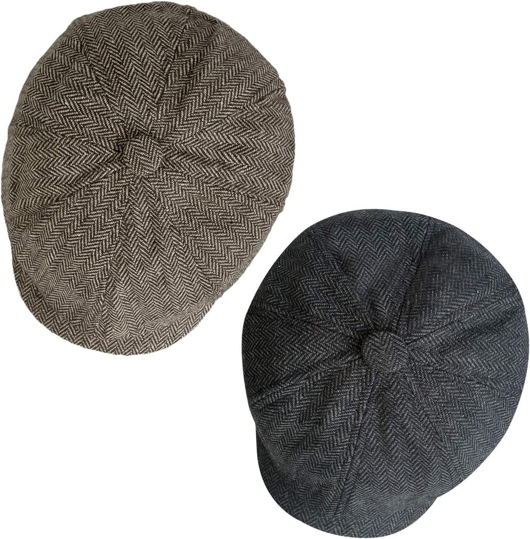 Senker Fashion Newsboy Cap for Men, Irish Newsies Hat Classic 8 Panel Wool Blend for Old Man Cabbie Driving (Medium, Dark Grey Khaki)