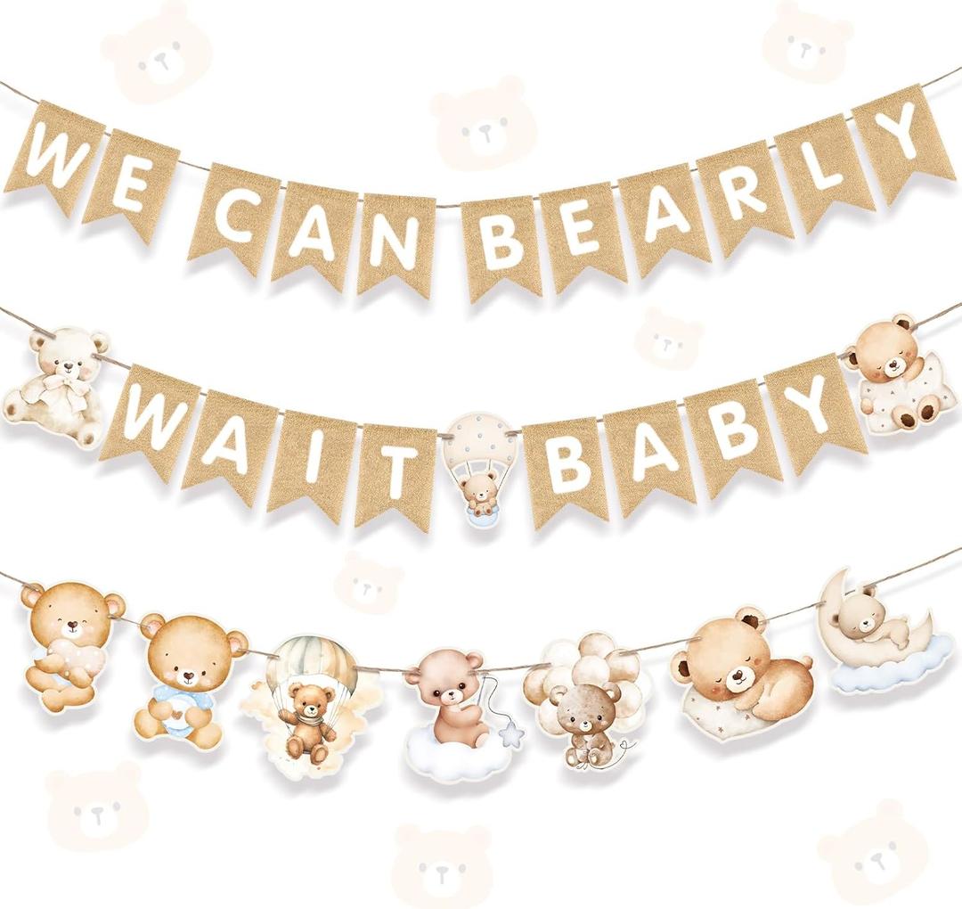 We Can Bearly Wait Baby Shower Banner Burlap Decorations Bear Baby Shower Party Garland Decorations for Boy Girl Gender Reveal Wedding Birthday Party Decor