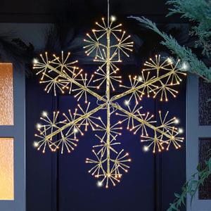 30 Christmas Snowflake Lights Outdoor, Pre-lit 240Pcs Warm White LEDs Hanging Golden Snowflake Decoration for Home Indoor Outdoor Window Silhouette