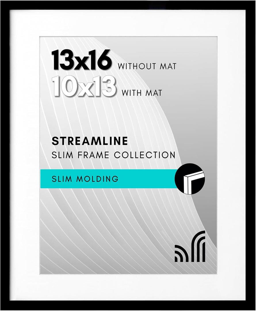Americanflat 13x16 Picture Frame with Polished Plexiglass - Use as 10x13 Frame with Mat or Display 13x16 Photo Without Mat - Streamline Collection - Thin Border Picture Frames for Wall - Black