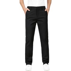 ESSYSHE Mens Stretch Chinos Casual Pants Slim Fit Khaki Pants with Elastic Waist (28W x 34L, Black)
