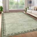 GarveeHome 8x10 Neutral Area Rugs Machine Washable&Non Slip Modern Bordered Stain Resistant Low Pile Carpet for Living Room Dining Room Bedroom Laundry Room Home Office, Green