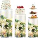 3 Pcs Cylinder Stands for Party, PVC Large Clear Cake Pedestal Stand, Round Reusable Dessert Display Tables for Birthday Wedding Baby Shower Decoration, 35. 4'' H, 29. 5'' H, 23. 6'' H