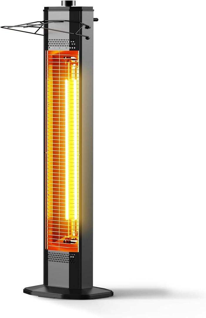 Outdoor Electric Patio Heater, 34-inch 1500W Infrared Tower Heater with Instant Heating, Tip-Over & Overheat Protection, IPX5 Waterproof Space Heater for Patio Garage Workshop Indoor & Outdoor Use (Standard)