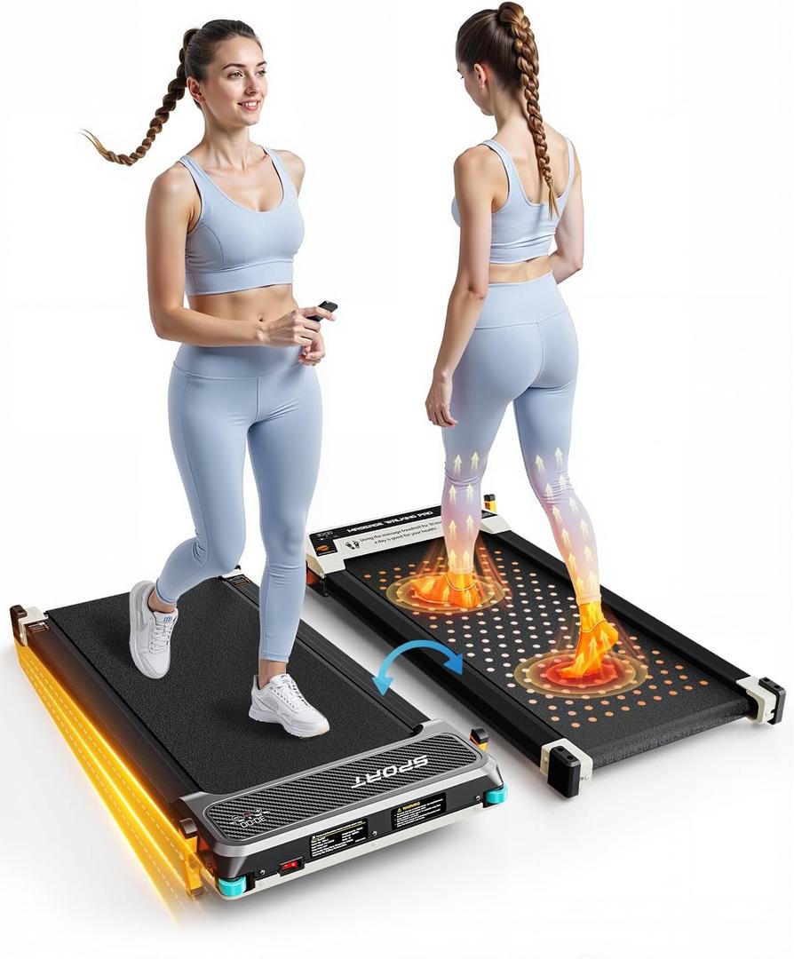FUNRAY Versatile Walking Pad Treadmill with Incline - Dual-Sided Under Desk Treadmill with Foot Massage,2 in 1 Walking Pad for Home/Office, Portable Compact Treadmills with 330LBS Weight Capacity