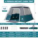 Camping Tents 4 Person Pop Up - Sets Up in 60s for Family Camping, Windproof Design, Family Cabin Tent with Rainfly & Backpack Carry Bag, Steel Blue