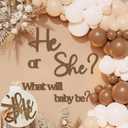 Large Gender Reveal Sign Decals for Backdrop Wooden Baby Shower Sign He or She What Will Baby Be Balloon Arch Decor Girl or Boy Party Welcome Sign Stickers Pregnancy Party Banner Photo Props