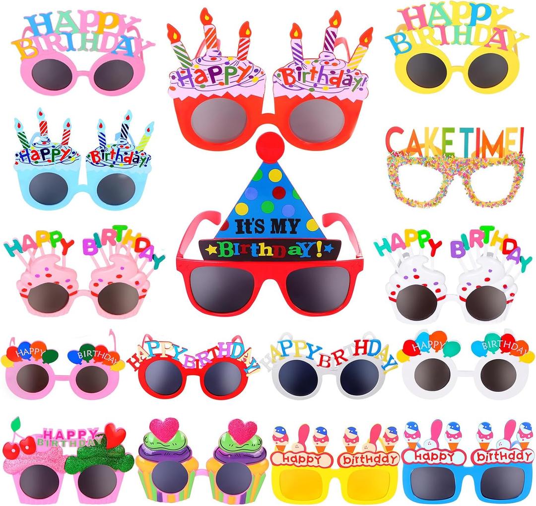16 Pairs Happy Birthday Sunglasses Funny Photo Props Sunglasses Happy Birthday Party Novelty Sunglasses Sweet Cream Cake Glasses for Adults Birthday Party Favors