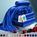 DECOLURE Satin Bed Sheets - 6 Piece Luxury Silky King Size Bedding Set - Softer Than Silk, Wrinkle-Free with 15 Deep Pocket Fitted Sheet, Perfect for Hair & Skin, Gifts for Women (Blue)